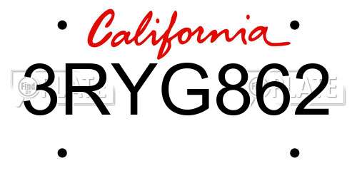 3RYG862 California License Plate