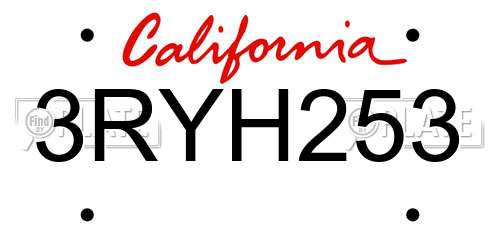 3RYH253 California License Plate