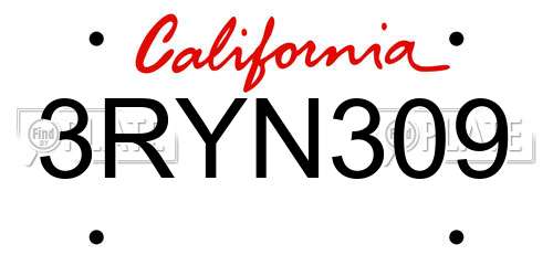 3RYN309 California License Plate