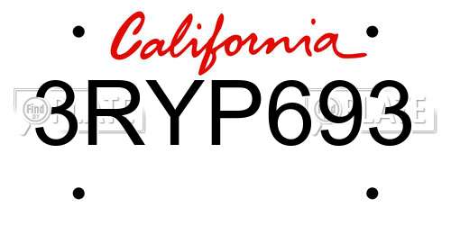 3RYP693 California License Plate