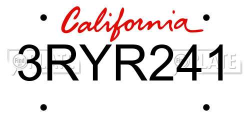 3RYR241 California License Plate