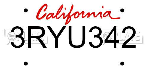 3RYU342 California License Plate