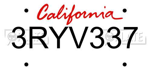 3RYV337 California License Plate