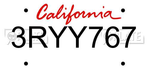 3RYY767 California License Plate