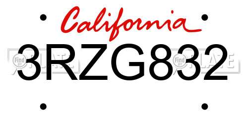 3RZG832 California License Plate