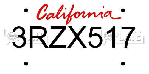 3RZX517 California License Plate
