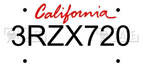 3RZX720 California License Plate