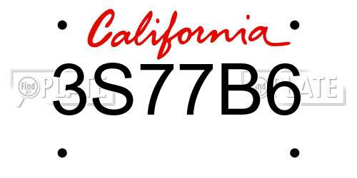 3S77B6 California License Plate