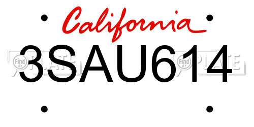 3SAU614 California License Plate