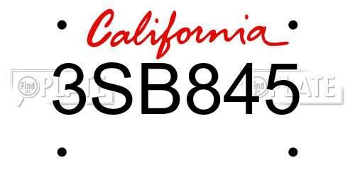 3SB845 California License Plate