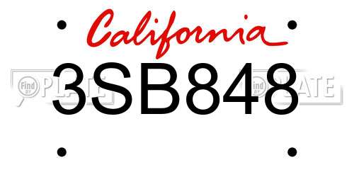 3SB848 California License Plate
