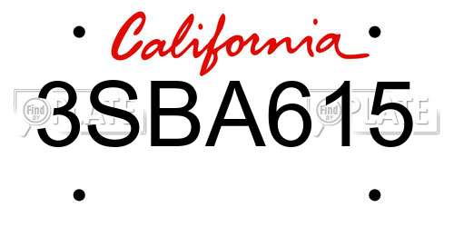 3SBA615 California License Plate