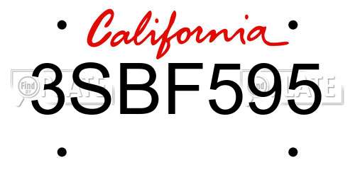 3SBF595 California License Plate