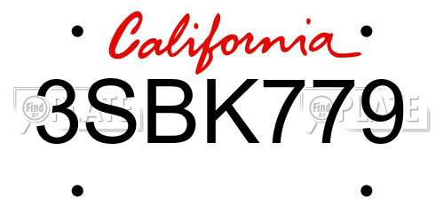 3SBK779 California License Plate