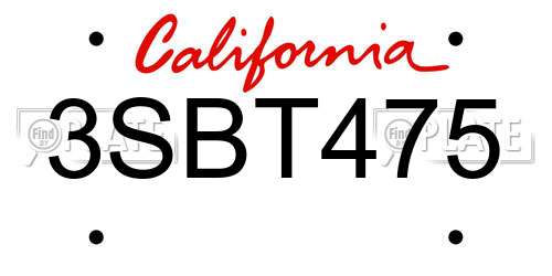 3SBT475 California License Plate
