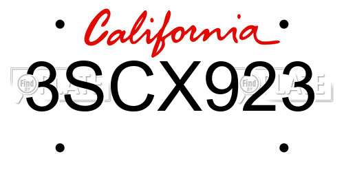 3SCX923 California License Plate