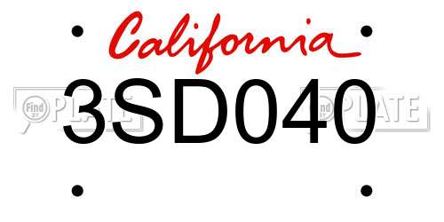 3SD040 California License Plate
