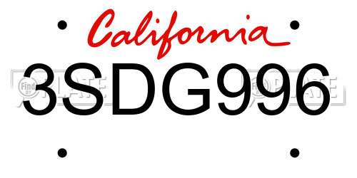3SDG996 California License Plate