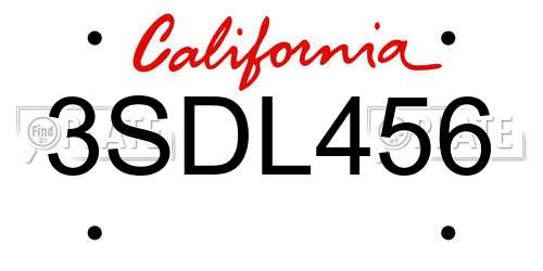 3SDL456 California License Plate