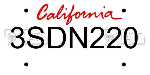 3SDN220 California License Plate