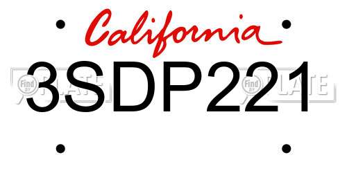 3SDP221 California License Plate