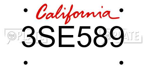 3SE589 California License Plate