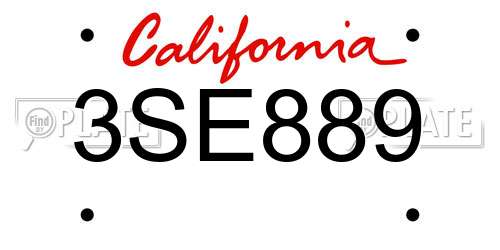 3SE889 California License Plate