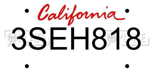 3SEH818 California License Plate