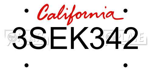 3SEK342 California License Plate