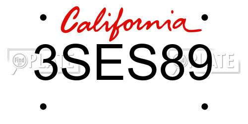 3SES89 California License Plate