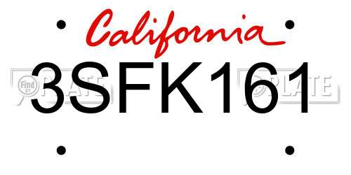 3SFK161 California License Plate