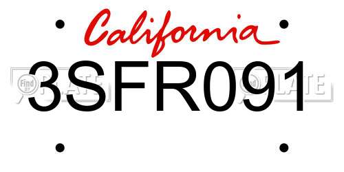 3SFR091 California License Plate