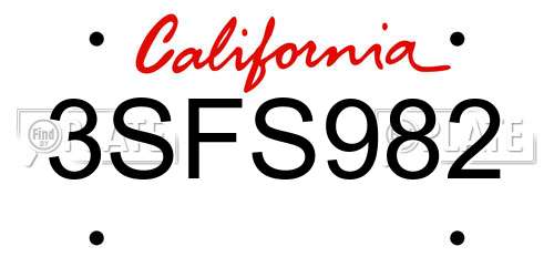 3SFS982 California License Plate