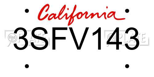 3SFV143 California License Plate