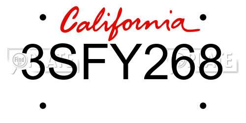 3SFY268 California License Plate