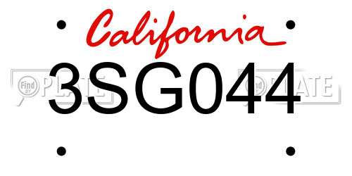 3SG044 California License Plate