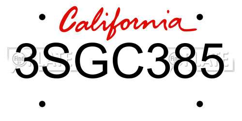 3SGC385 California License Plate