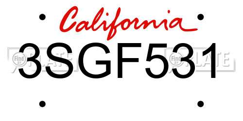 3SGF531 California License Plate