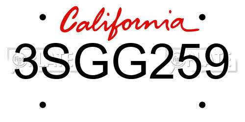 3SGG259 California License Plate