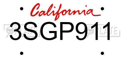 3SGP911 California License Plate