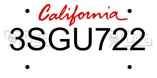 3SGU722 California License Plate