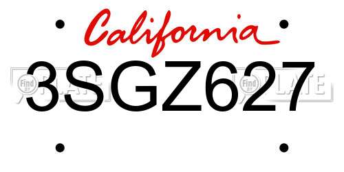3SGZ627 California License Plate