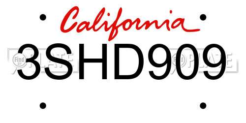 3SHD909 California License Plate