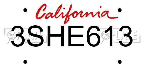 3SHE613 California License Plate