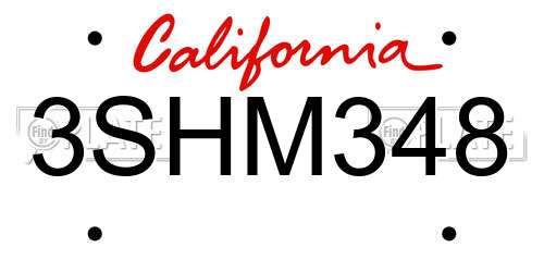 3SHM348 California License Plate