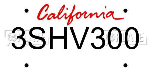 3SHV300 California License Plate