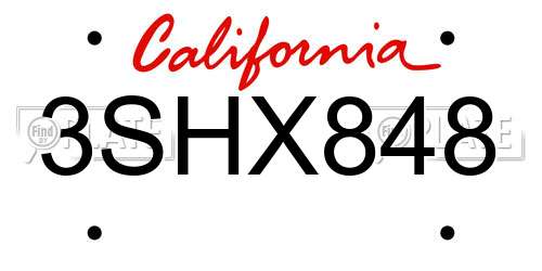 3SHX848 California License Plate