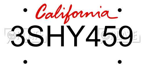 3SHY459 California License Plate