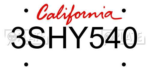 3SHY540 California License Plate