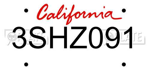 3SHZ091 California License Plate